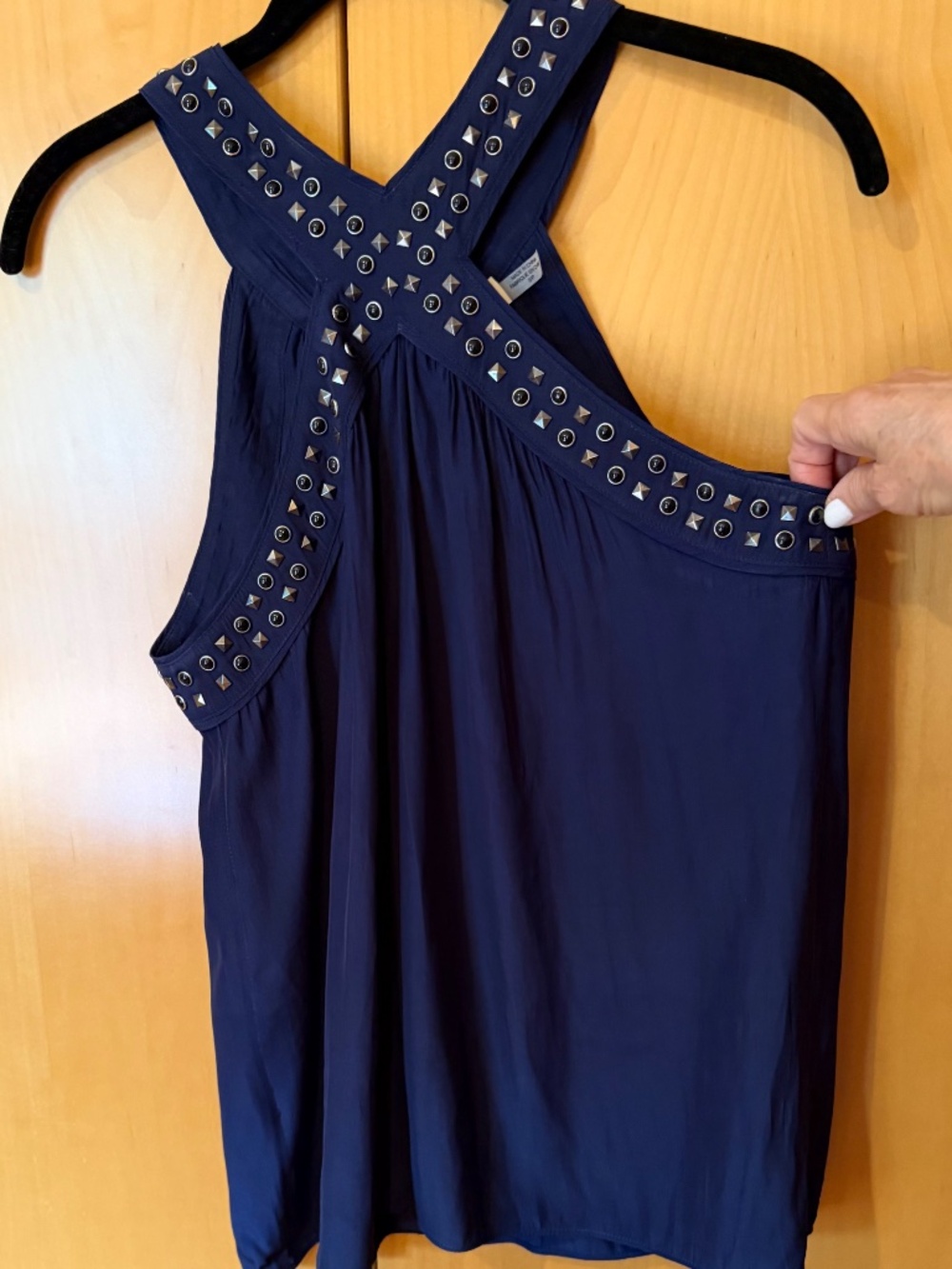 Ramy Brook navy blue studded halter top Size Small - Picture 2 of 10